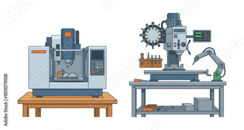 CNC milling machine and industrial robotic arm automation