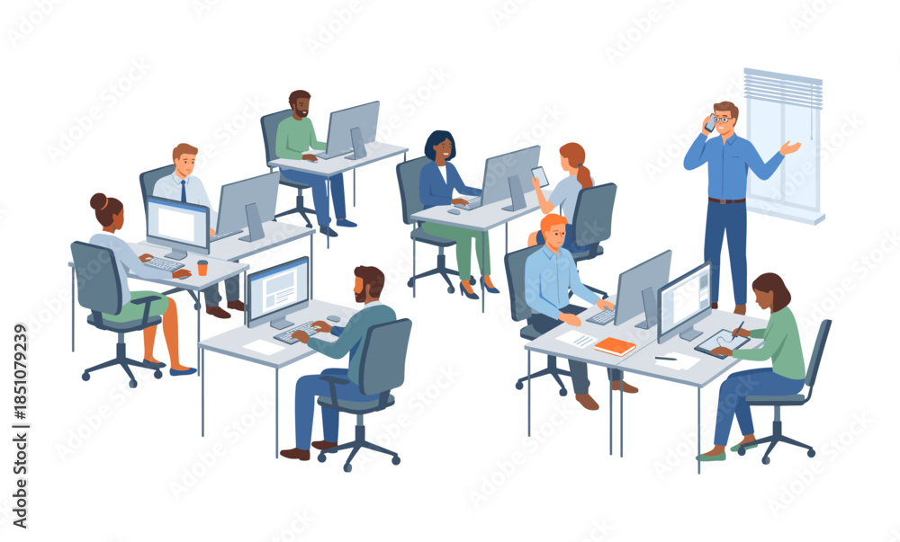 Fototapeta premium Diverse business team working in open office space