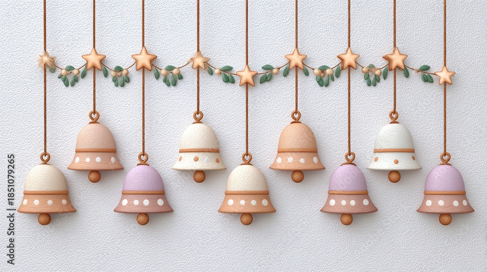 Obraz premium Festive Christmas Bell Garland With Star Accents And Winter Snow Effect