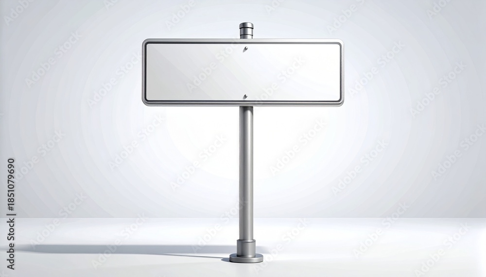 Obraz premium Blank white road sign on a pole, isolated on a clean white background with copy space. Ideal for custom text, directions, or advertising.