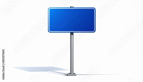 Wallpaper Mural Blank blue road sign on pole with shadow, isolated on white background. Customizable empty traffic sign for text or symbols, 3D illustration. Torontodigital.ca
