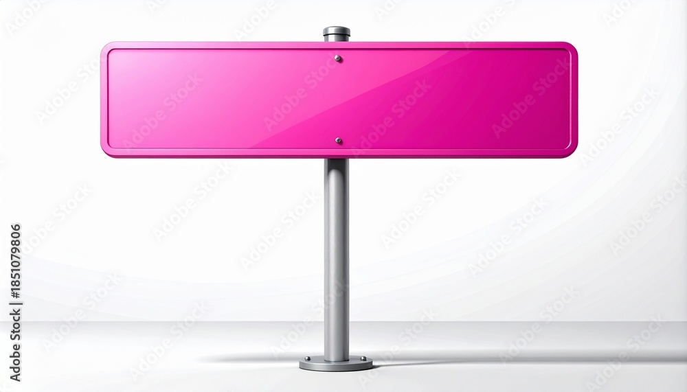 Obraz premium Blank Pink Road Sign on White Background with Copy Space, Empty Direction Signpost for Text, Information, or Advertisement