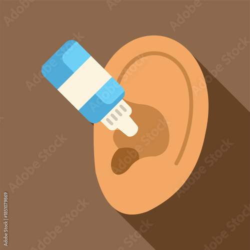 Ear with medicine dropper applying liquid for hearing health and care