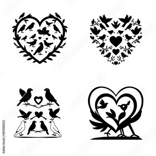 Bird Heart Silhouette Vector Set – Love and Nature Decorative Bird Illustrations