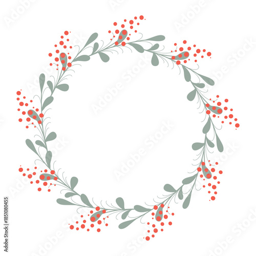 Berry wreath, twig and berry round frame. Botanical berry wreath illustration. Delicate berry wreath, decorative border