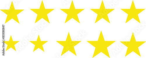 Yellow star rating icon set with different sizes representing review, feedback, quality score, and customer satisfaction illustrated in clean flat vector style isolated on white background
