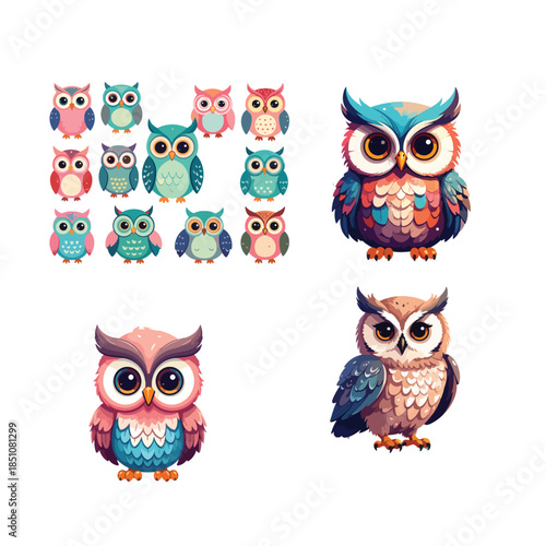 Owl Vector Illustration Set