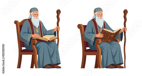 Wise old man reading book as a scholar
