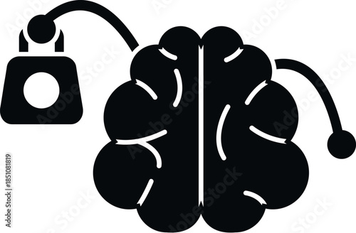 Brain icon with a weight attached, symbolizing mental load, stress, and psychological pressure