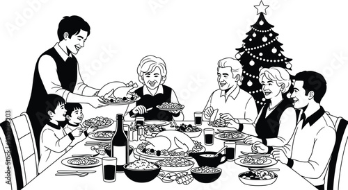 Family enjoying festive holiday dinner together at home