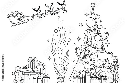 Santa's magical Christmas Eve with reindeer and festive decorations