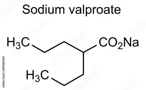 Sodium valproate, chemical structure of sodium valproate, drug substance