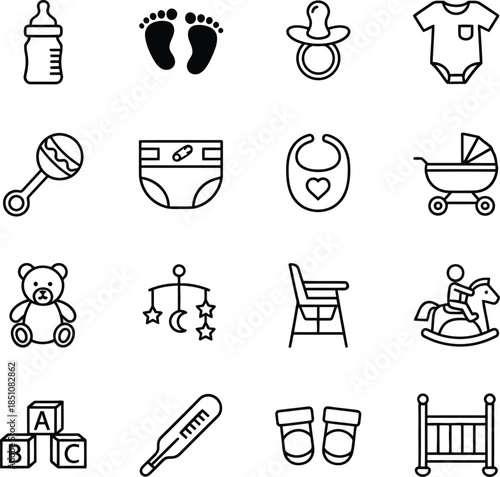 Baby and infant care icons for child related designs and products
