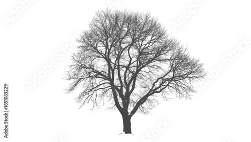 Bare deciduous tree silhouette against white