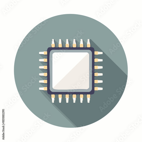 Modern microchip with gold pins on green background