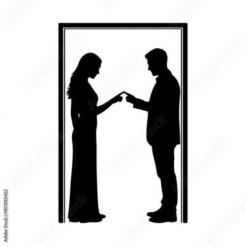 Couple's silhouette touching fingers, symbolizing connection and affection Vector