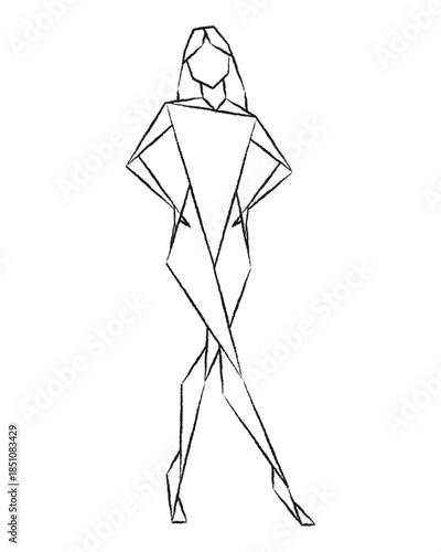 Female model posing. Beautiful woman art. Fashion pose skecth drawing. Modern abtract line art. Vector illustration image.