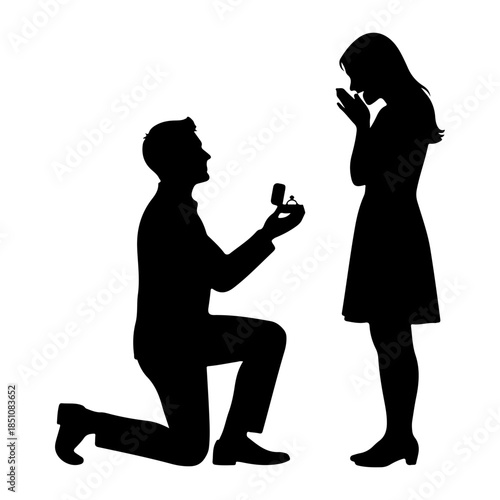 Silhouette of a man proposing to a woman with a ring Vector