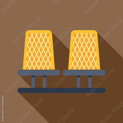 Two yellow waiting room seats with long shadow on brown background