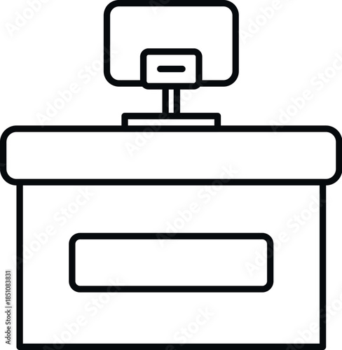 Reception desk with a computer monitor, representing information, service, and support