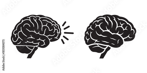 Set of Head with brain symbol  icon , outline and flat style , Brain or mind side view flat vector icon for medical apps and websites, vector illustration .Brain or mind side view flat vector icon 