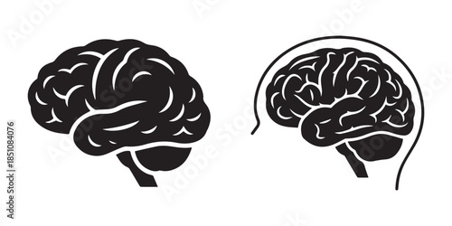 Set of Head with brain symbol  icon , outline and flat style , Brain or mind side view flat vector icon for medical apps and websites, vector illustration .Brain or mind side view flat vector icon 