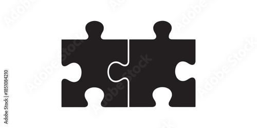 Two pieces of jigsaw puzzle or autism puzzle piece symbol flat vector icon black silhouette white background for apps ,Two pieces of jigsaw puzzle or autism puzzle piece symbol flat vector icon for