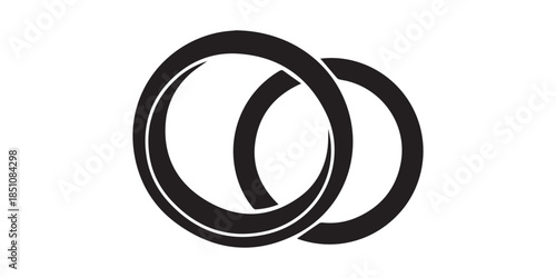 Flat design close up three interlocked rings emblem black silhouette on white background centered minimal knot logo vector art icon simple bold overlapping smooth torus shapes