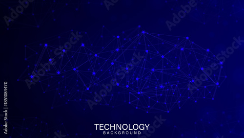 Blue Digital Network Plexus Background with Connected Lines, Abstract Technology Connection Concept with Data Mesh Nodes, Futuristic Cyber Communication Grid for Global Data Science