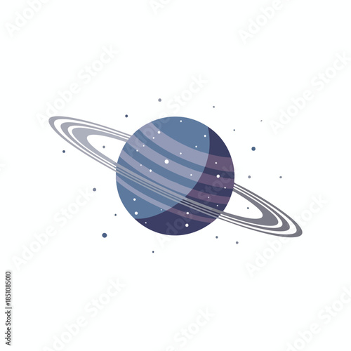 A planet with rings and small dots in space, on white
