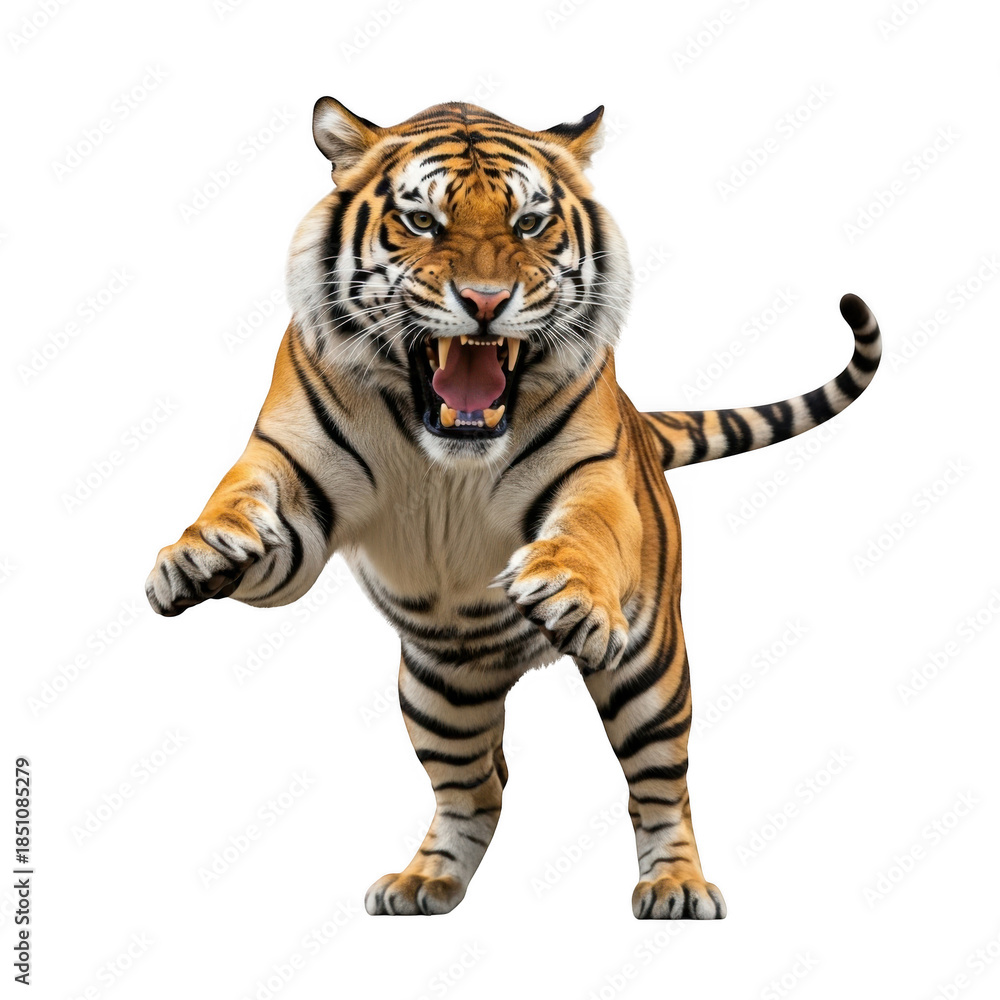 Fototapeta premium Majestic tiger roaring in action with intense fierce expression