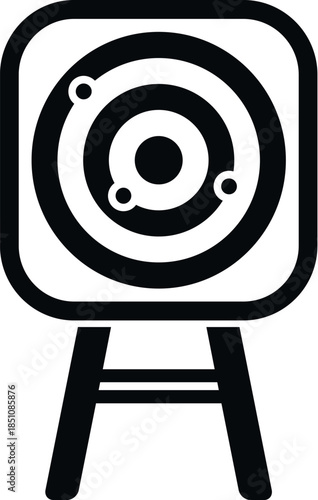 Black and white icon of a solar system model on a stand, representing orbits and scientific education