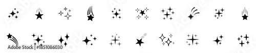collection of star icons in vector, shining icons, sparkling. Twinkle star light icon set. Star twinkle glitter spark outline shine icon set.