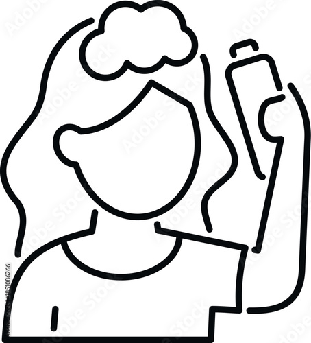 Woman applying shampoo to her hair, creating a lather for cleanliness and hair care