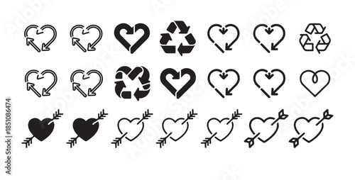 Heart with arrow icon outline set. Pierced heart icon, Simple cupid's arrow symbol, Arrow, Heart, collection black and white love icon. vector illustration eps 10