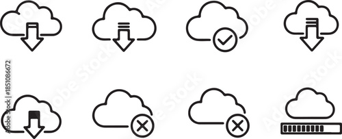 Cloud download icon symbolizing data transfer and storage concept on white background