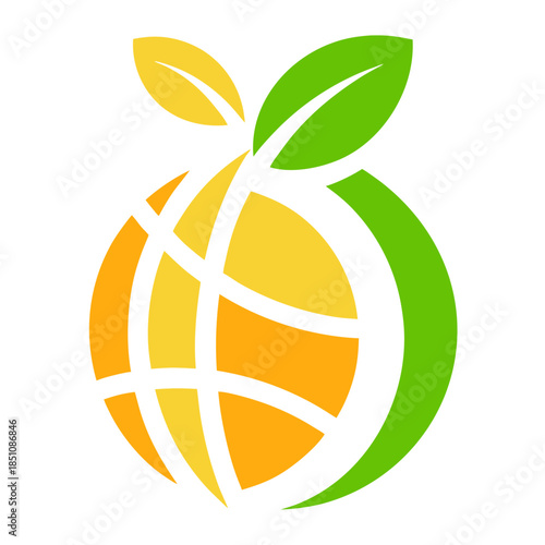 Eco globe icon with leafy elements