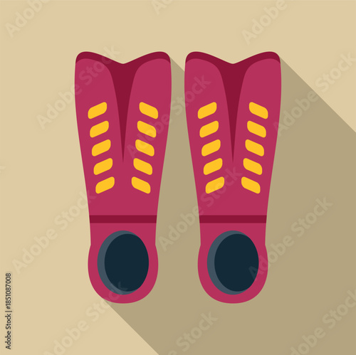 Pair of red flippers with flat design casting a long shadow