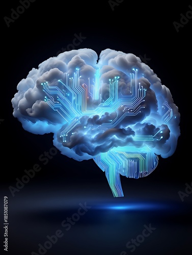 Human brain with glowing blue neural network