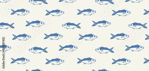 school of fish sardine seamless pattern hand drawing sketch doodle background repeat