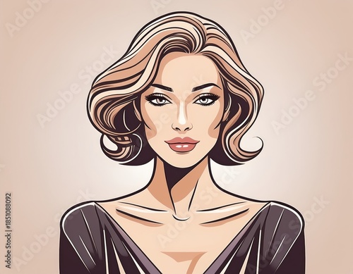 Vector illustration of a glamorous blonde woman with long hair featuring elegant makeup and a stylish cartoon face
