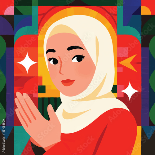 Illustration Of A Young And Beautiful Muslim Woman Wearing A Hijab While Giving Eid Greetings Vector Design Template