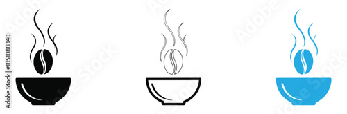 Minimalist coffee cup icons with steam and bean