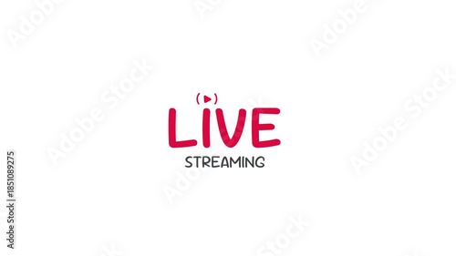 Live Streaming Text Design with Broadcast Icon, Modern Red Typography for Online Video, Social Media, Podcast and Digital Media