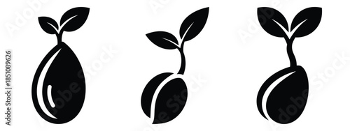 sprouting seed silhouette icon set. agriculture, plant-based lifestyle symbols