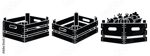 vegetable crate silhouette icon set. agriculture, plant-based lifestyle symbols