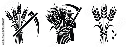 wheat harvest silhouette icon set. agriculture, plant-based lifestyle symbols