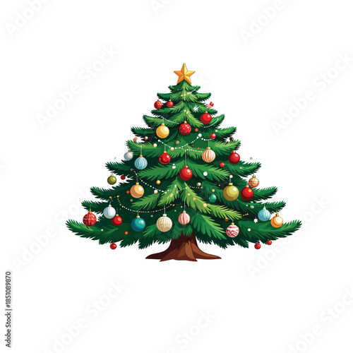 Christmas Tree Vector Illustration with Decorative Ornaments