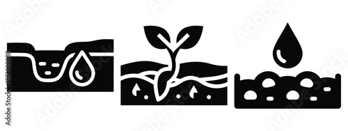 agricultural soil moisture silhouette icon set. agriculture, plant-based lifestyle symbols