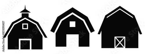 barn house silhouette icon set. agriculture, plant-based lifestyle symbols